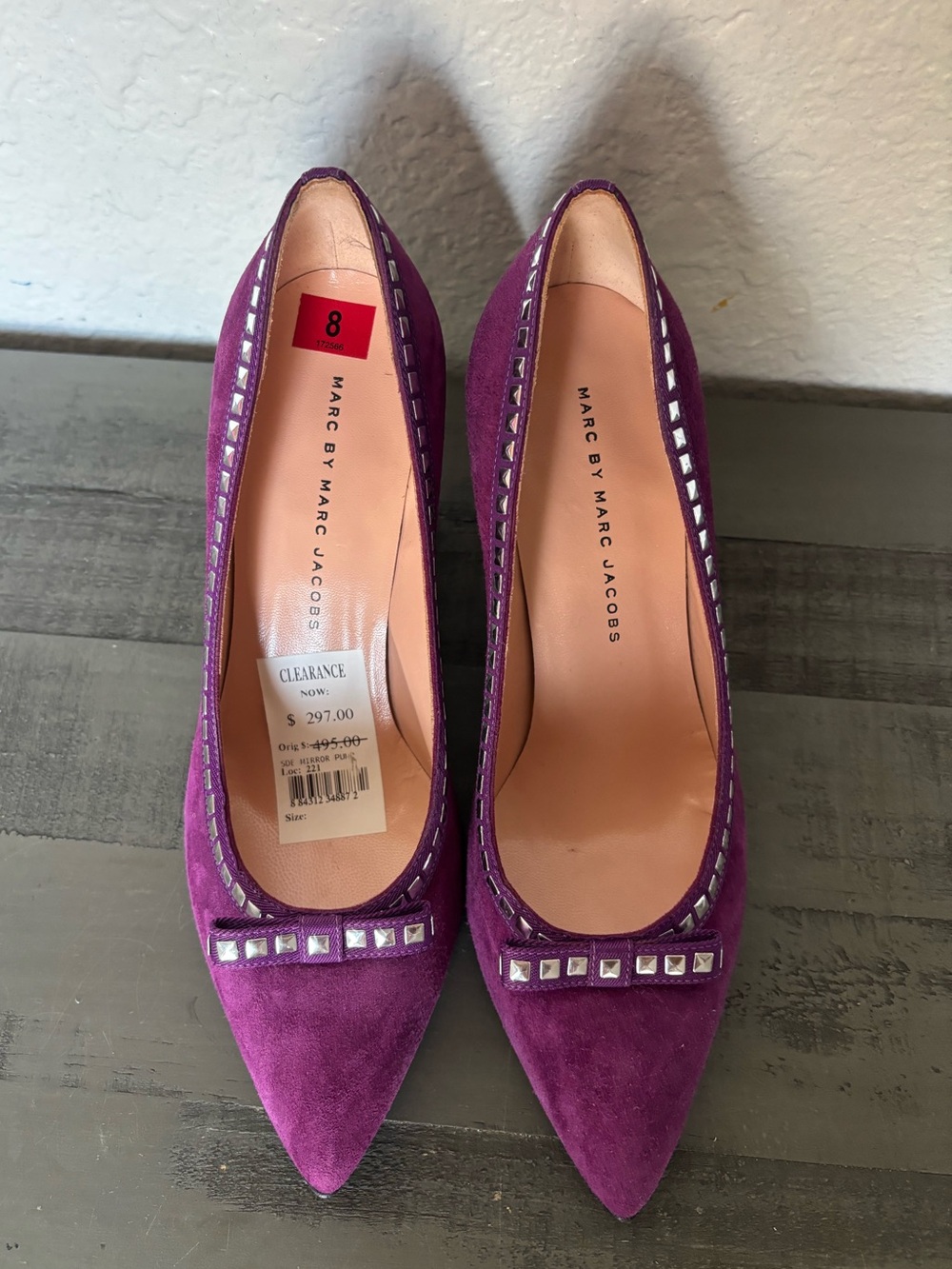 Marc by Marc Jacobs Purple Suede Studded Pointed Pumps